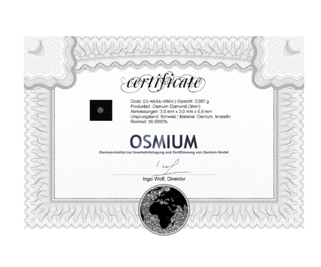 Osmium Zertifikat